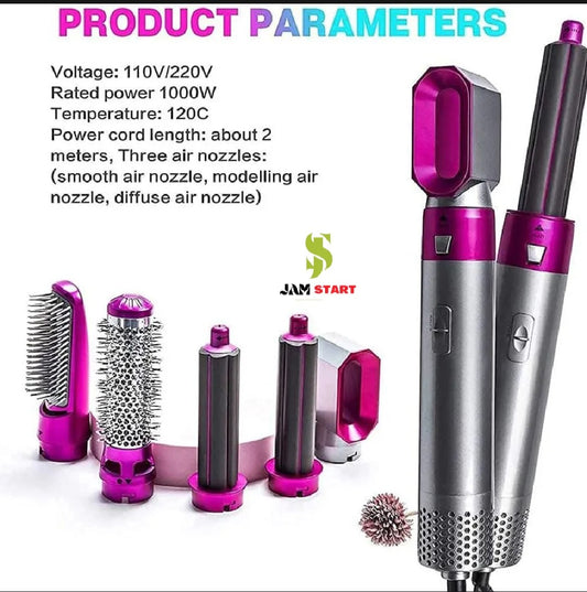 5-in-1 Professional Hot Air Styler & Volumizer Multi-Function Hair Dryer, Curler & Straightener